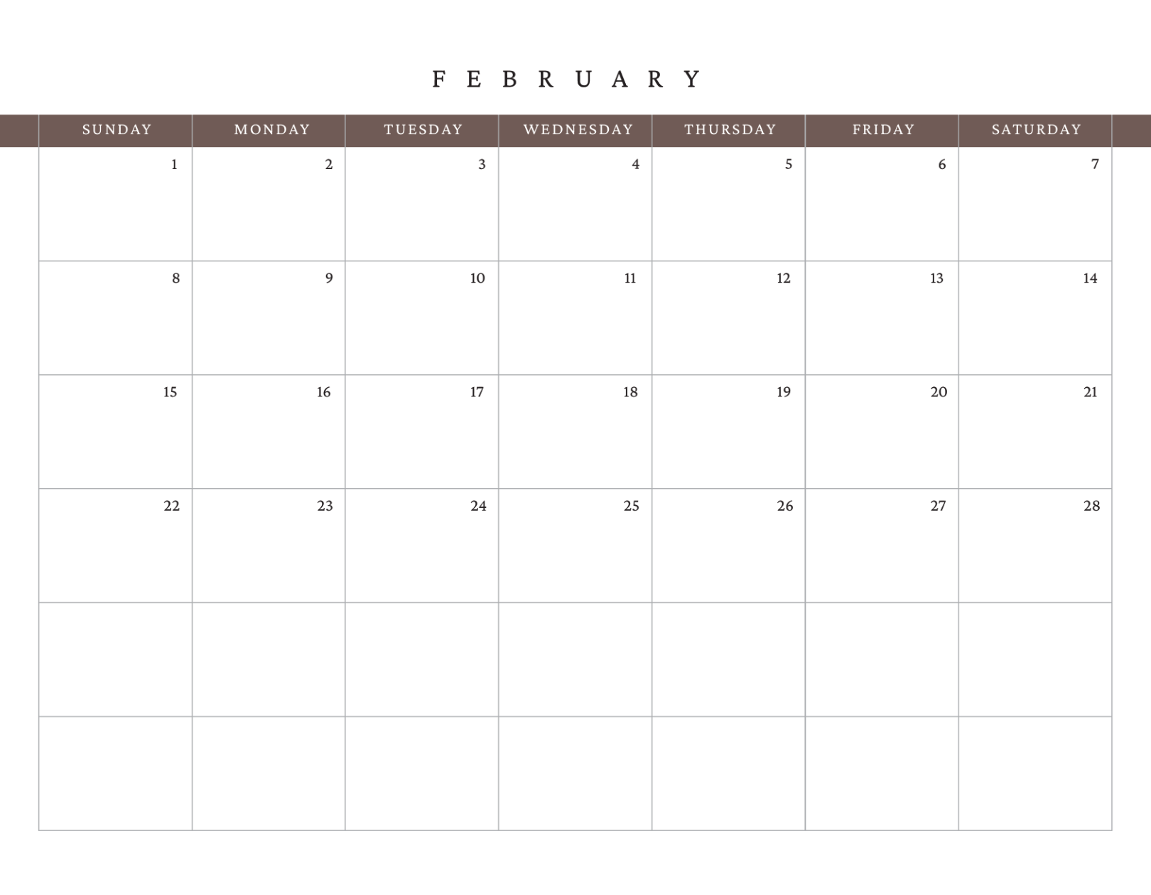 February calendar grid preview