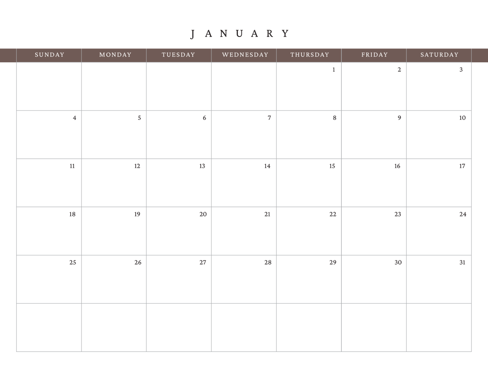 January calendar grid preview