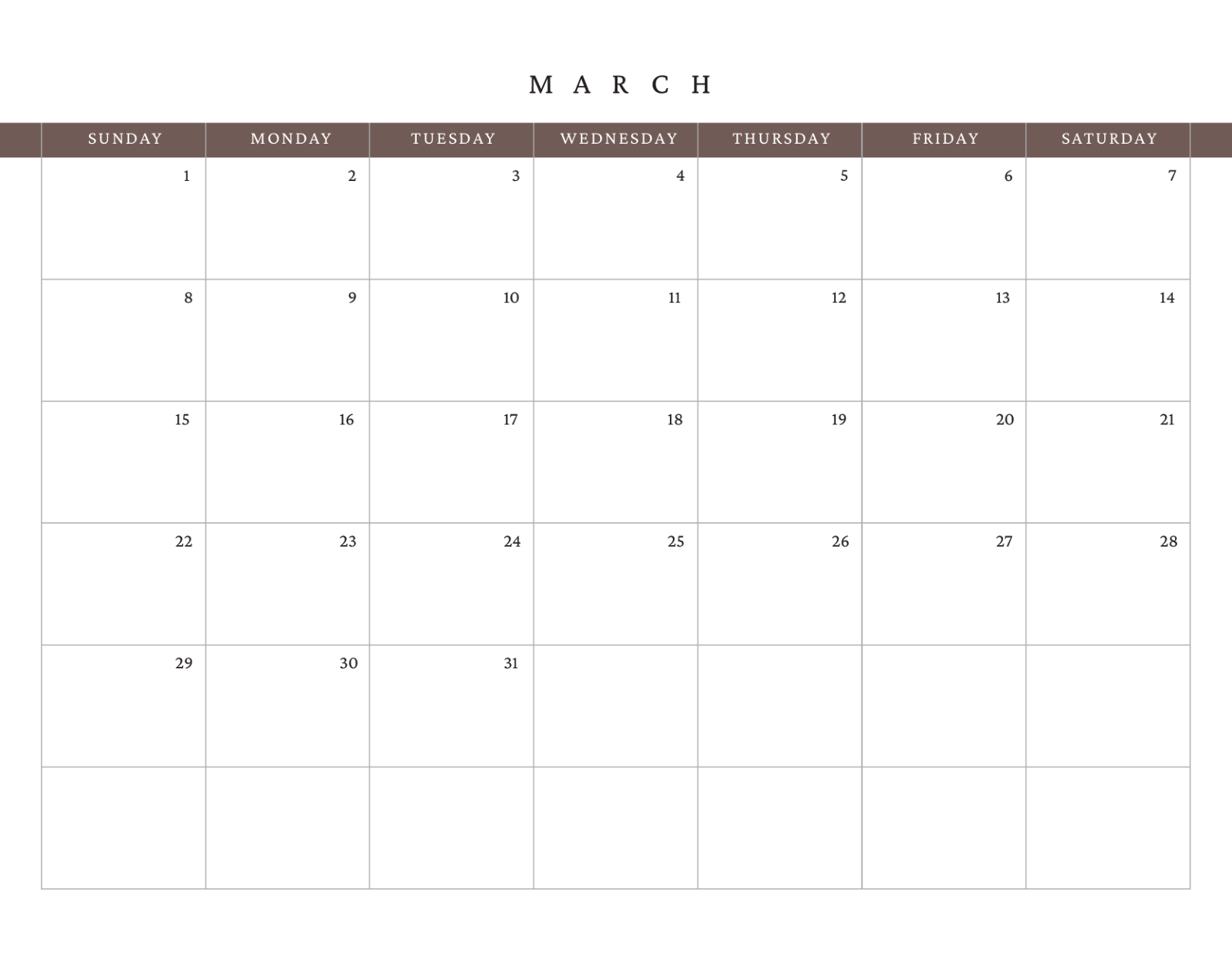 March calendar grid preview